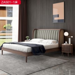 △【精品】千匠一品 轻奢新中式纳帕超纤皮+高密度海绵+进口松木床板+乌丝檀木1.8床-ZA501-1-J
