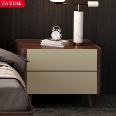 △【精品】千匠一品 轻奢新中式多层实木板+乌丝檀木床头柜ZB502-J