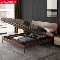 △【精品】千匠一品 轻奢新中式优质五金+进口松木床板+乌丝檀木1.5m高箱床-ZA502-J