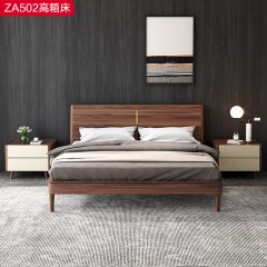 △【精品】千匠一品 轻奢新中式优质五金+进口松木床板+乌丝檀木1.5m高箱床-ZA502-J