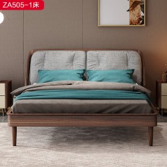 △【精品】千匠一品 轻奢新中式亲肤棉麻+高密度海绵+进口松木床板+乌丝檀木1.8床-ZA505-1-J