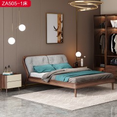 △【精品】千匠一品 轻奢新中式亲肤棉麻+高密度海绵+进口松木床板+乌丝檀木1.8床-ZA505-1-J