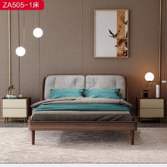 △【精品】千匠一品 轻奢新中式亲肤棉麻+高密度海绵+进口松木床板+乌丝檀木1.8床-ZA505-1-J