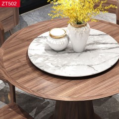 △【精品】千匠一品 轻奢新中式面板侧板贴乌金木薄片+乌丝檀木+岩板转盘+乌金木1.3M圆餐台-ZT502-J