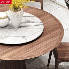 △【精品】千匠一品 轻奢新中式面板侧板贴乌金木薄片+乌丝檀木+岩板转盘+乌金木1.3M圆餐台-ZT502-J