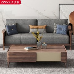 △【精品】千匠一品 轻奢新中式多层实木贴乌金薄片+乌丝檀木+高密度海绵+亲肤棉麻0.89M单位沙发-ZW503A-J