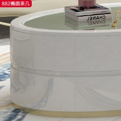 【精品】千匠一品 美式轻奢优质钢化玻璃+欧洲榉木1.38m椭圆茶几882-H