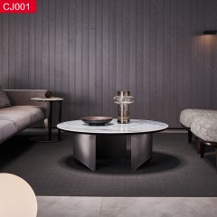 千匠一品现代风格优质不锈钢拉丝+真空镀灰钢颜色+岩板1m 1.2m茶几-CJ001-J