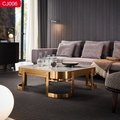 △【精品】千匠一品轻奢现代风格优质不锈钢拉丝+真空镀钛金颜色+岩板1m1.2m1.3m1.5m方茶几长茶几-CJ006-J