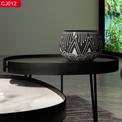【精品】千匠一品轻奢现代风格优质碳素钢+喷砂黑色颜色+岩板1.65m带边框异形茶几-CJ012-J