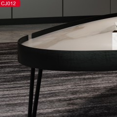 【精品】千匠一品轻奢现代风格优质碳素钢+喷砂黑色颜色+岩板1.65m带边框异形茶几-CJ012-J