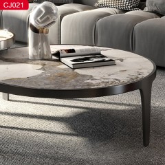 【精品】千匠一品轻奢现代风格优质不锈钢+镀拉丝黑枪哑+封釉+岩板1.1m茶几-CJ021-J