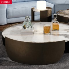 【精品】千匠一品轻奢现代风格优质钛金电镀不锈钢旧色+岩板茶几组合-CJ046-J