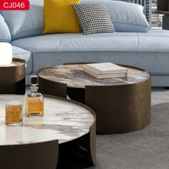 【精品】千匠一品轻奢现代风格优质钛金电镀不锈钢旧色+岩板茶几组合-CJ046-J