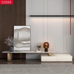 【精品】千匠一品轻奢现代风格优质不锈钢镀钛金+环保板烤漆柜+岩板1.8-2.6m电视柜-CZ033-J