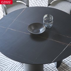 【精品】千匠一品轻奢现代风格优质不锈钢拉丝+真空镀灰钢颜色+岩板1.3m1.4m1.5m1.6m餐桌-CZ022-J