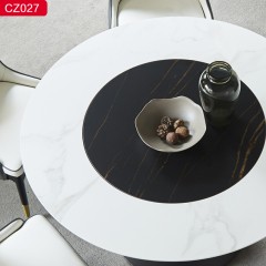 △【精品】千匠一品轻奢现代风格优质碳素钢+喷砂黑色颜色+岩板1.2m 1.3m 1.4m 1.5m小蛮腰内嵌餐桌-CZ027-J