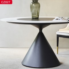 △【精品】千匠一品轻奢现代风格优质碳素钢+喷砂黑色颜色+岩板1.2m 1.3m 1.4m 1.5m小蛮腰内嵌餐桌-CZ027-J