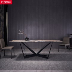 千匠一品 现代风格网红款餐桌天蝎座餐桌优质碳素钢+喷砂黑色颜色+岩板+玻璃复合板1.4m 1.6m 1.8m 2m 2.2m餐桌-CZ009-J