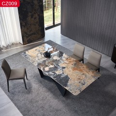 千匠一品 现代风格网红款餐桌天蝎座餐桌优质碳素钢+喷砂黑色颜色+岩板+玻璃复合板1.4m 1.6m 1.8m 2m 2.2m餐桌-CZ009-J