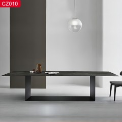 △【精品】千匠一品轻奢现代风格优质碳素钢+喷砂黑色颜色+岩板1.6m 1.8m 2m 2.2m 2.4m餐桌-CZ010-J