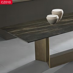 △【精品】千匠一品轻奢现代风格优质碳素钢+喷砂黑色颜色+岩板1.6m 1.8m 2m 2.2m 2.4m餐桌-CZ010-J