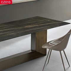 △【精品】千匠一品轻奢现代风格优质碳素钢+喷砂黑色颜色+岩板1.6m 1.8m 2m 2.2m 2.4m餐桌-CZ010-J