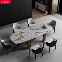 【精品】千匠一品轻奢现代风格优质不锈钢拉丝+真空镀古铜颜色+岩板2.4m 2.6m 2.8m餐桌-CZ014-J