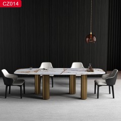 【精品】千匠一品轻奢现代风格优质不锈钢拉丝+真空镀古铜颜色+岩板2.4m 2.6m 2.8m餐桌-CZ014-J