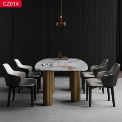 【精品】千匠一品轻奢现代风格优质不锈钢拉丝+真空镀古铜颜色+岩板2.4m 2.6m 2.8m餐桌-CZ014-J