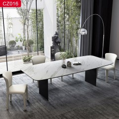 【精品】千匠一品轻奢现代风格优质碳素钢+喷砂黑色颜色+岩板1.6m/1.8m/2m/2.2m/2.4m/2.6m餐桌-CZ016-J
