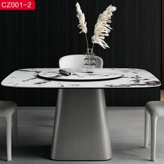 千匠一品 现代风格优质不锈钢拉丝+真空镀灰钢颜色+岩板1.2m 1.35m 1.5m餐桌-CZ001-2-J