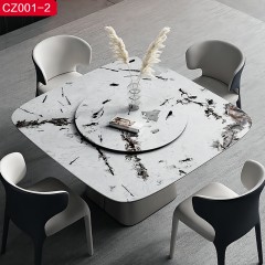 千匠一品 现代风格优质不锈钢拉丝+真空镀灰钢颜色+岩板1.2m 1.35m 1.5m餐桌-CZ001-2-J
