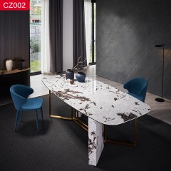 【精品】千匠一品轻奢现代风格优质不锈钢拉丝+真空镀钛金颜色+岩板1.4m1.6m1.8m2m2.2m2.4m北欧餐桌-CZ002-J