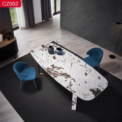 【精品】千匠一品轻奢现代风格优质不锈钢拉丝+真空镀钛金颜色+岩板1.4m1.6m1.8m2m2.2m2.4m北欧餐桌-CZ002-J