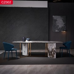 【精品】千匠一品轻奢现代风格优质不锈钢拉丝+真空镀钛金颜色+岩板1.4m1.6m1.8m2m2.2m2.4m北欧餐桌-CZ002-J
