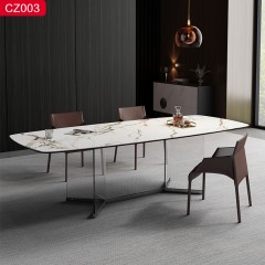 【精品】千匠一品轻奢现代风格优质不锈钢拉丝+真空镀灰钢颜色+岩板+钢化玻璃1.4m 1.6m 1.8m 2m 2.2m钢化玻璃餐桌-CZ003-J