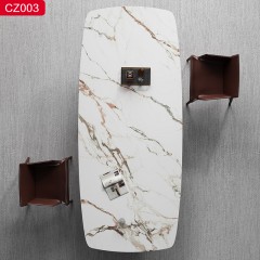 【精品】千匠一品轻奢现代风格优质不锈钢拉丝+真空镀灰钢颜色+岩板+钢化玻璃1.4m 1.6m 1.8m 2m 2.2m钢化玻璃餐桌-CZ003-J