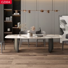【精品】千匠一品轻奢现代风格优质不锈钢拉丝+真空镀灰钢颜色+岩板+钢化玻璃1.4m 1.6m 1.8m 2m 2.2m 2.4m半圆餐桌-CZ004-J
