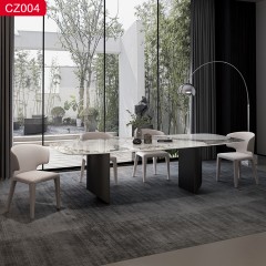 【精品】千匠一品轻奢现代风格优质不锈钢拉丝+真空镀灰钢颜色+岩板+钢化玻璃1.4m 1.6m 1.8m 2m 2.2m 2.4m半圆餐桌-CZ004-J