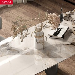 【精品】千匠一品轻奢现代风格优质不锈钢拉丝+真空镀灰钢颜色+岩板+钢化玻璃1.4m 1.6m 1.8m 2m 2.2m 2.4m半圆餐桌-CZ004-J
