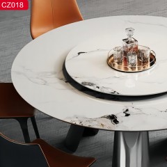 千匠一品 现代风格网红款餐桌Prince圆桌优质不锈钢拉丝+真空镀灰钢颜色+岩板1.3m 1.4m 1.5m 1.6m圆餐桌-CZ018-J