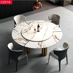 【精品】千匠一品轻奢现代风格优质不锈钢拉丝+真空镀古铜颜色+岩板1.3m 1.4m 1.5m 1.6m圆餐桌-CZ019-J