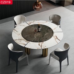 【精品】千匠一品轻奢现代风格优质不锈钢拉丝+真空镀古铜颜色+岩板1.3m 1.4m 1.5m 1.6m圆餐桌-CZ019-J
