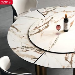 【精品】千匠一品轻奢现代风格优质不锈钢拉丝+真空镀古铜颜色+岩板1.3m 1.4m 1.5m 1.6m圆餐桌-CZ019-J