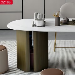 △【精品】千匠一品轻奢现代风格优质不锈钢拉丝+真空镀青古铜颜色+岩板1.6m 1.8m 2m 2.2m茶台-CZ188-J