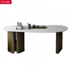 △【精品】千匠一品轻奢现代风格优质不锈钢拉丝+真空镀青古铜颜色+岩板1.6m 1.8m 2m 2.2m茶台-CZ188-J