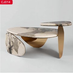 △【精品】千匠一品轻奢现代风格优质不锈钢拉丝+真空镀钛金颜色+岩板1.2m茶几-CJ014-J