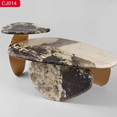 △【精品】千匠一品轻奢现代风格优质不锈钢拉丝+真空镀钛金颜色+岩板1.2m茶几-CJ014-J
