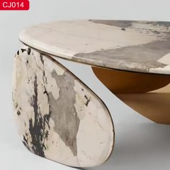 △【精品】千匠一品轻奢现代风格优质不锈钢拉丝+真空镀钛金颜色+岩板1.2m茶几-CJ014-J